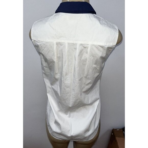 Kate Spade white blue collar button down sleeveless top size 4 - Picture 4 of 5